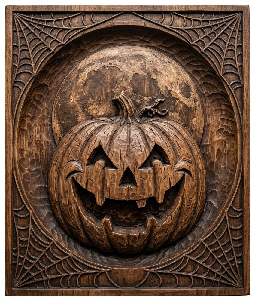 Grinning Jack-o-lantern Moon Halloween Panel CNC Relief STL bas-relief STL — view 13
