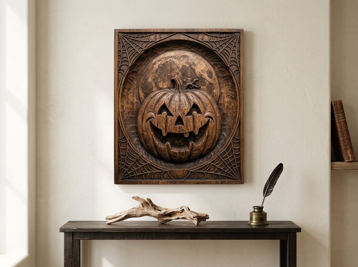 Grinning Jack-o-lantern Moon Halloween Panel CNC Relief STL bas-relief STL — view 14