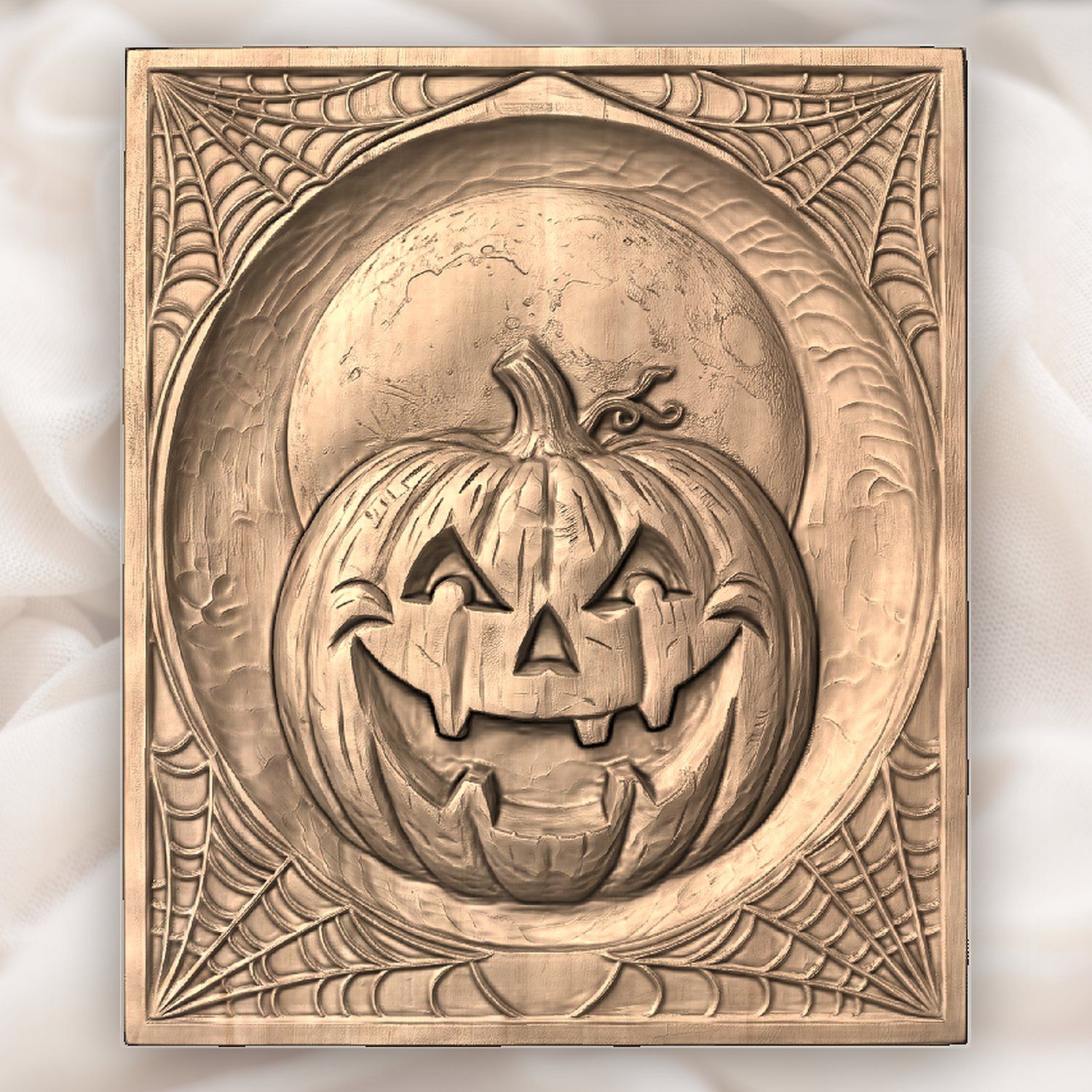 Grinning Jack-o-lantern Moon Halloween Panel CNC Relief STL bas-relief STL — view 5