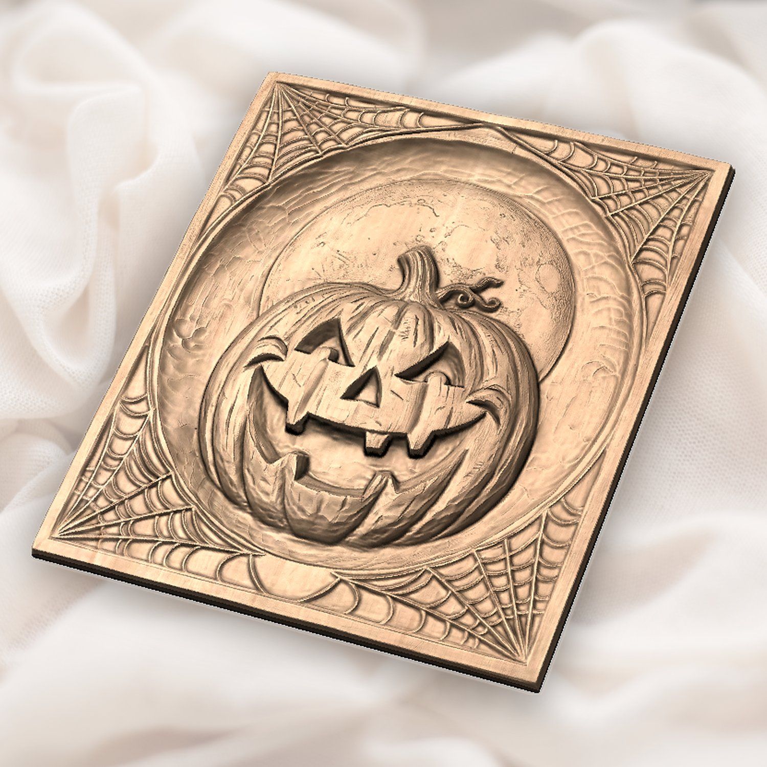 Grinning Jack-o-lantern Moon Halloween Panel CNC Relief STL bas-relief STL — view 6