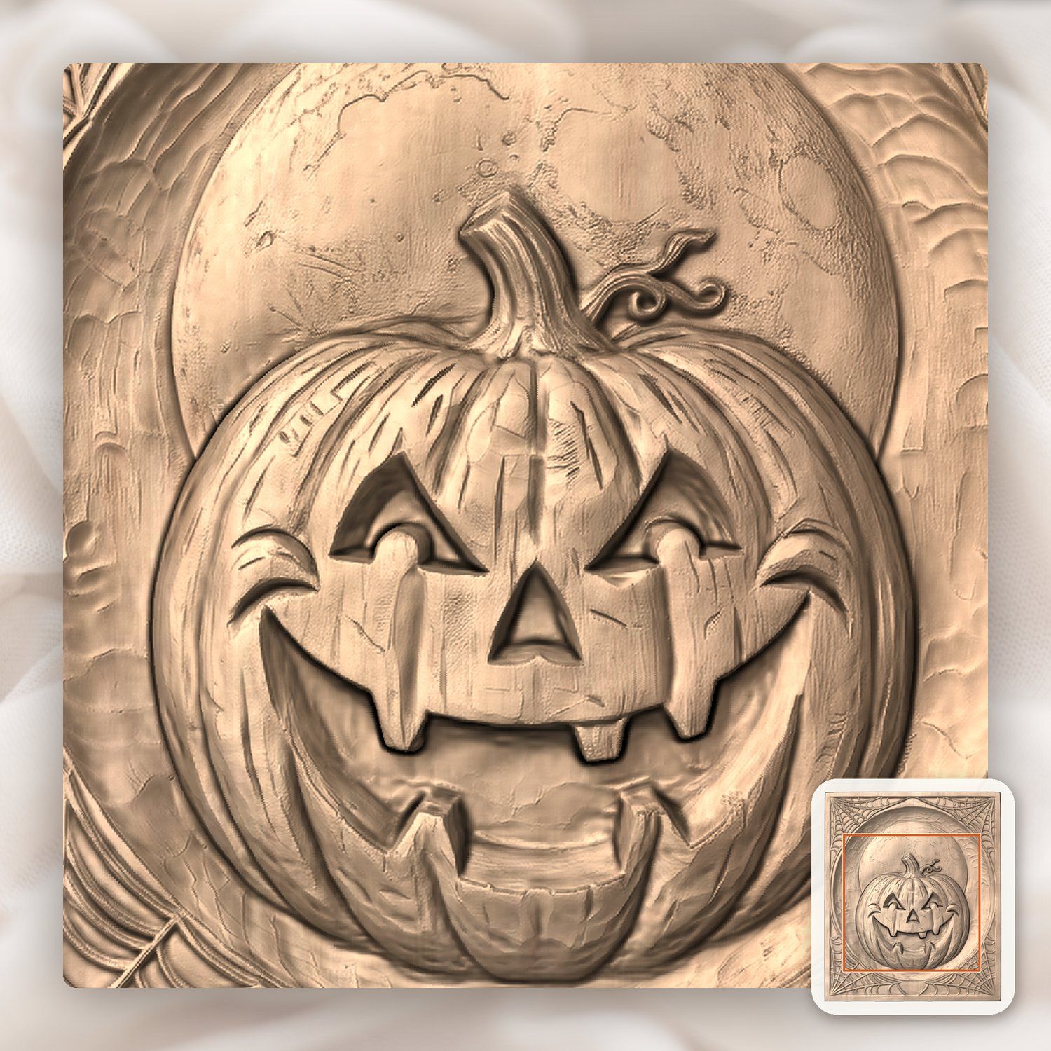 Grinning Jack-o-lantern Moon Halloween Panel CNC Relief STL bas-relief STL — view 7
