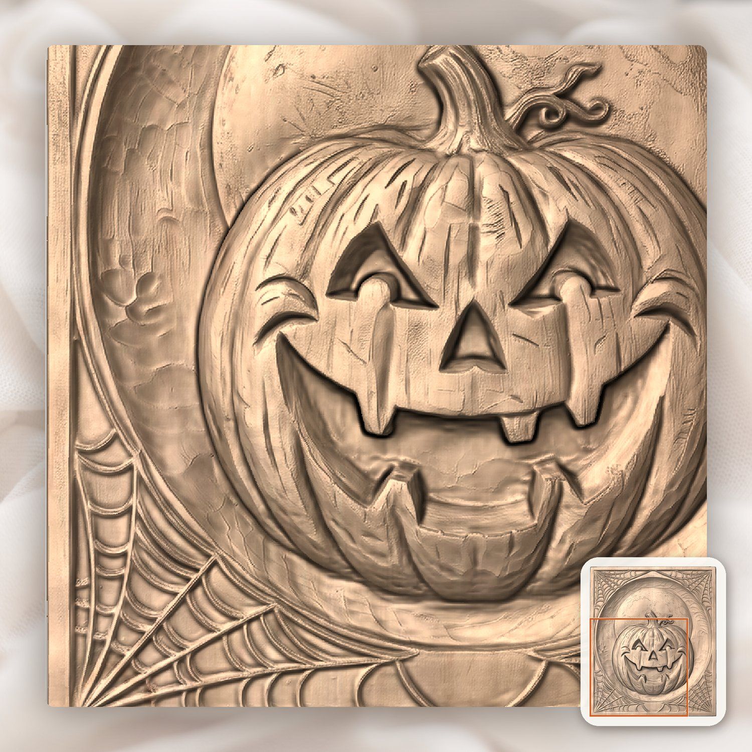 Grinning Jack-o-lantern Moon Halloween Panel CNC Relief STL bas-relief STL — view 8