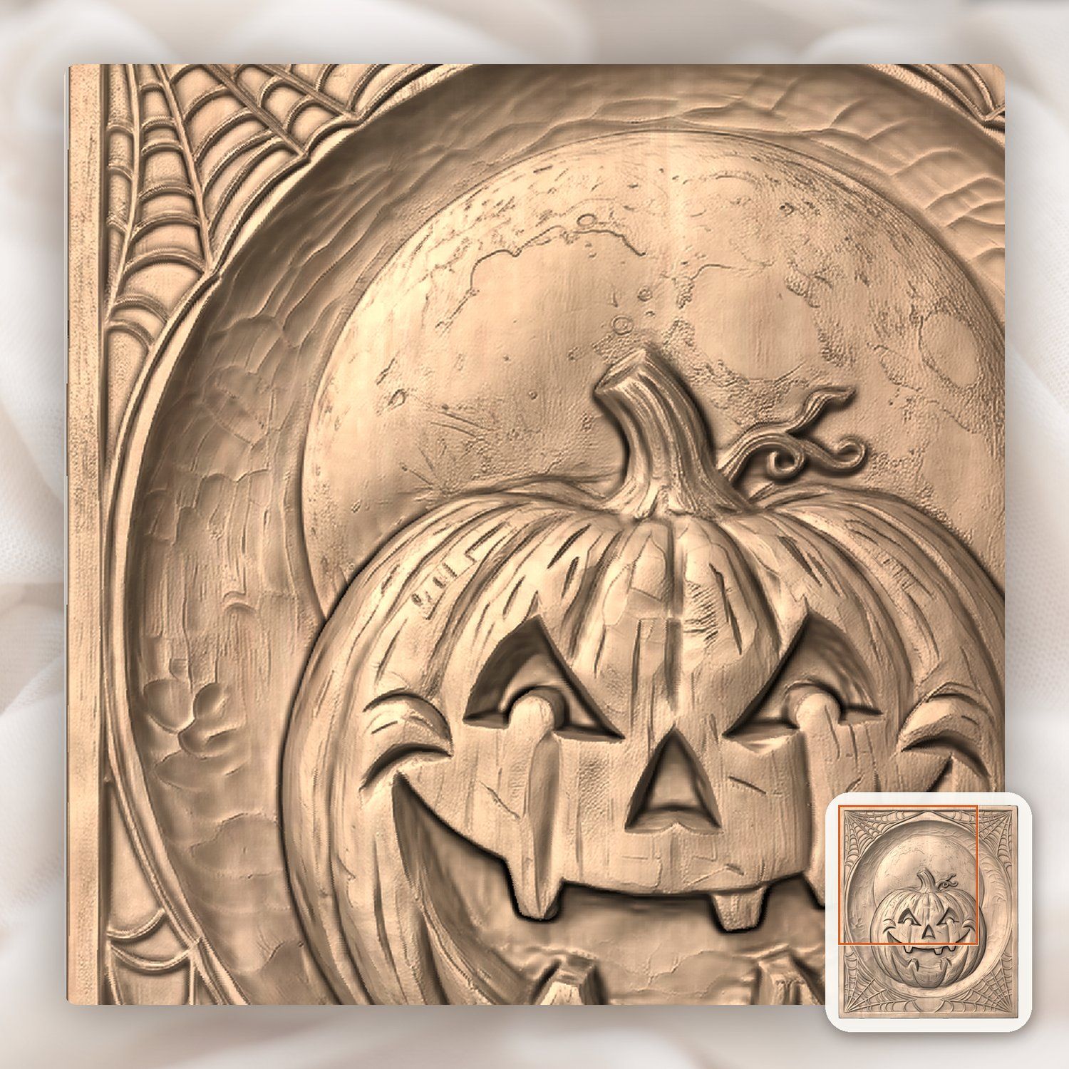 Grinning Jack-o-lantern Moon Halloween Panel CNC Relief STL bas-relief STL — view 9