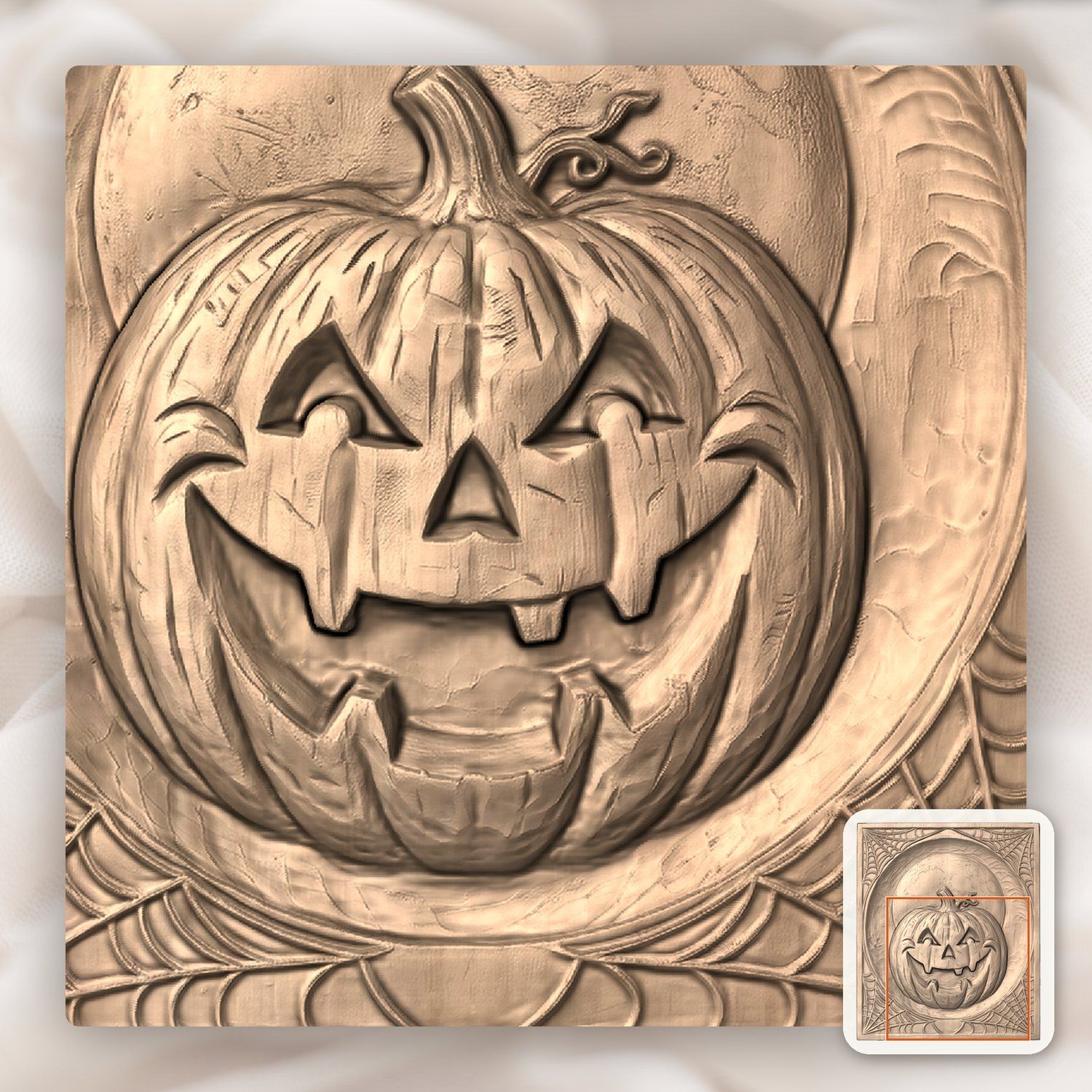 Grinning Jack-o-lantern Moon Halloween Panel CNC Relief STL bas-relief STL — view 10