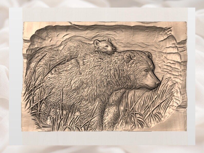 Grizzly Bear and Cub Bas-Relief STL for CNC Wood Carving bas-relief STL — view 2