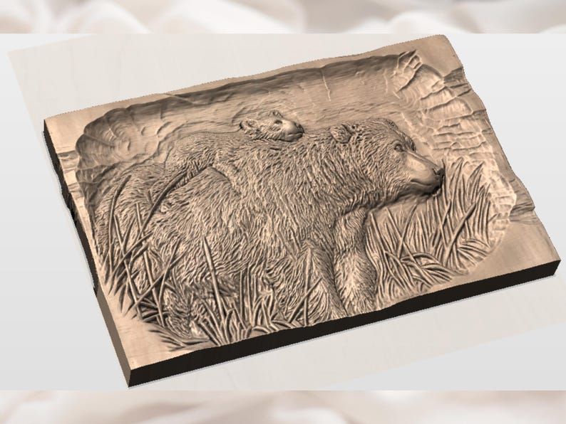 Grizzly Bear and Cub Bas-Relief STL for CNC Wood Carving bas-relief STL — view 3