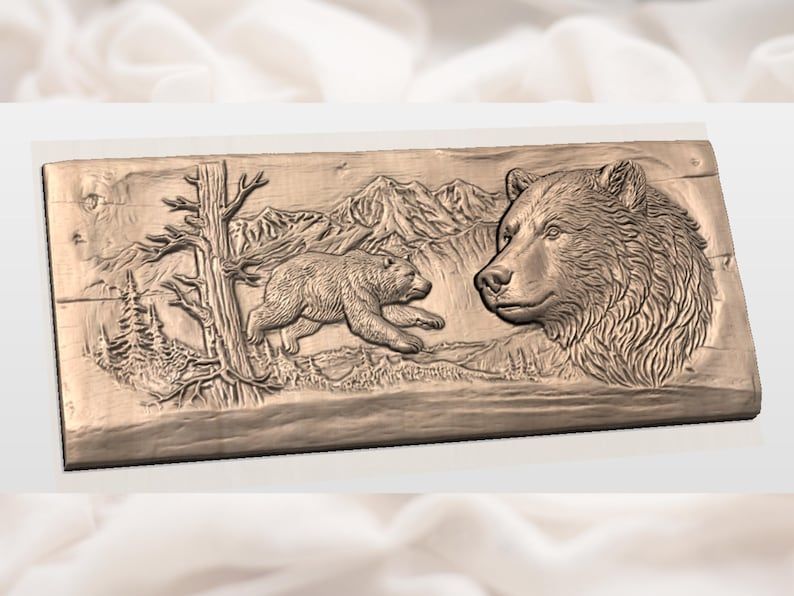 Grizzly Bear and Cub Mountain Wilderness Bas-Relief STL bas-relief STL — view 2