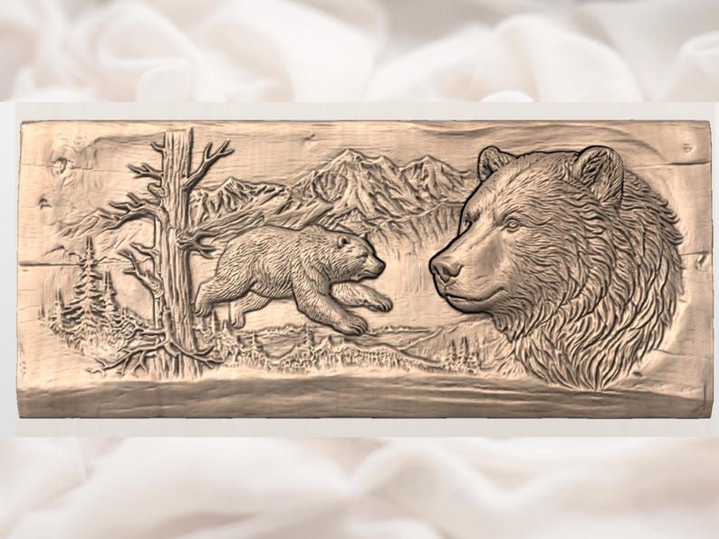 Grizzly Bear and Cub Mountain Wilderness Bas-Relief STL bas-relief STL — view 3