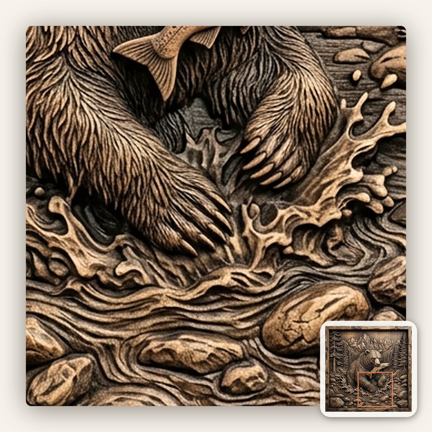 Grizzly Bear Catching Salmon CNC Relief STL bas-relief STL — view 12