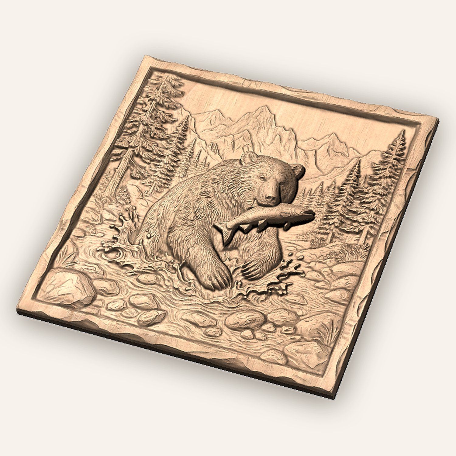 Grizzly Bear Catching Salmon CNC Relief STL bas-relief STL — view 6