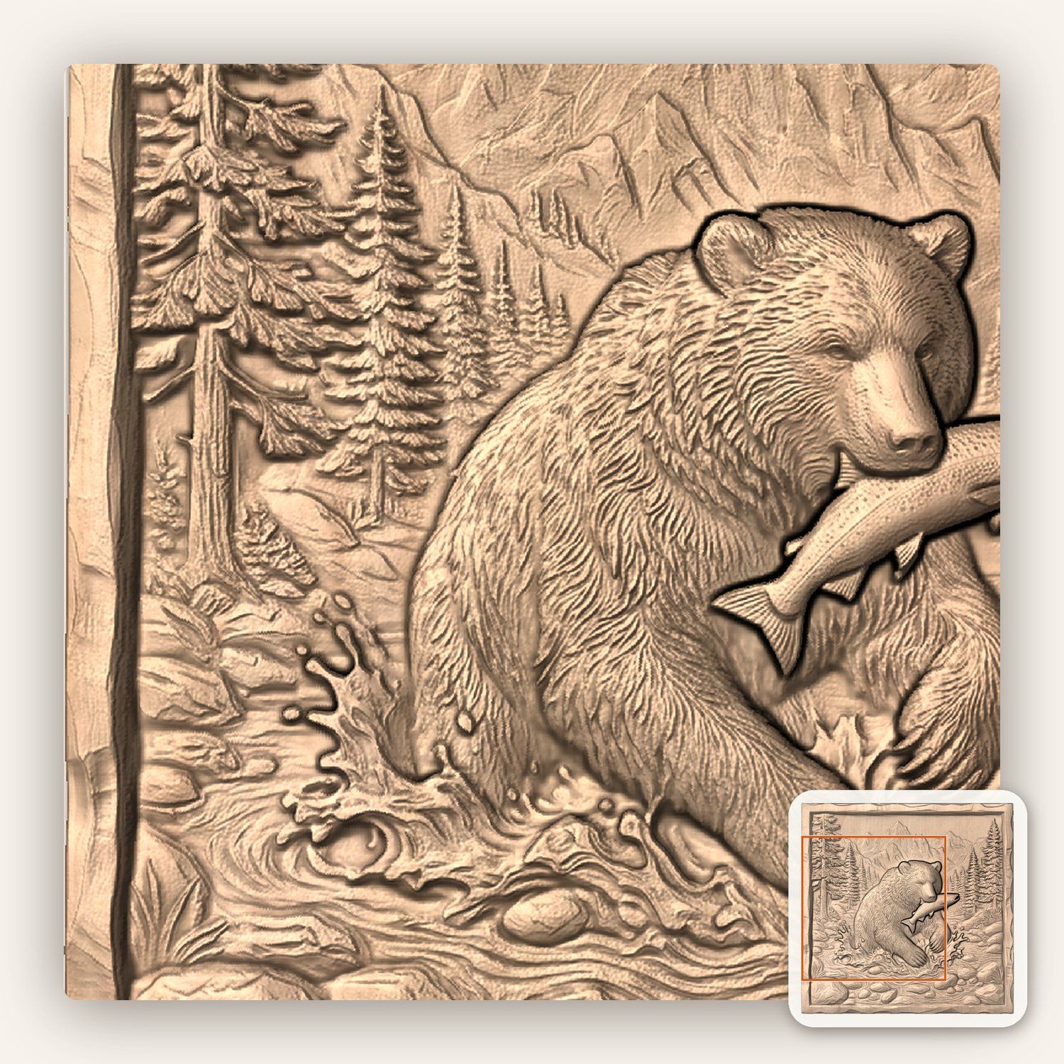 Grizzly Bear Catching Salmon CNC Relief STL bas-relief STL — view 8