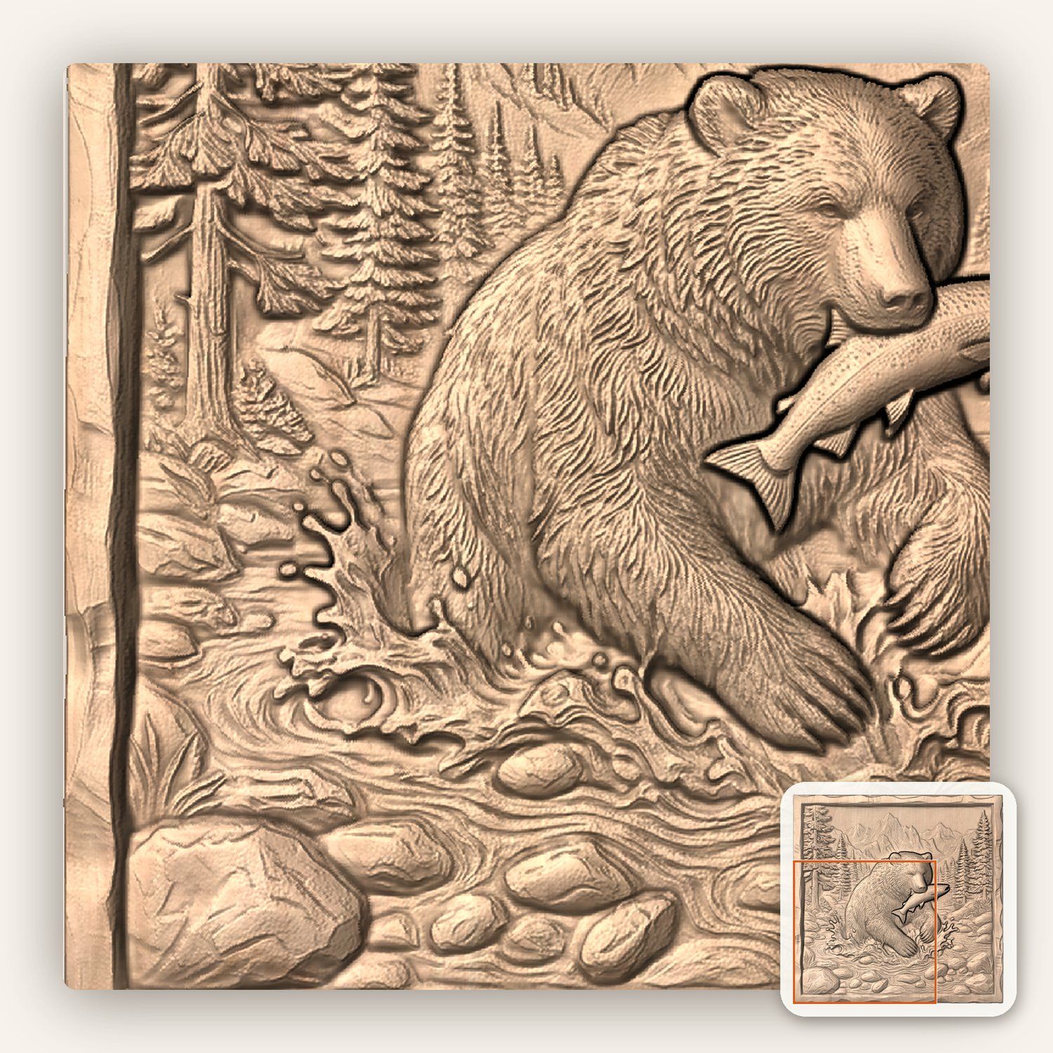 Grizzly Bear Catching Salmon CNC Relief STL bas-relief STL — view 9