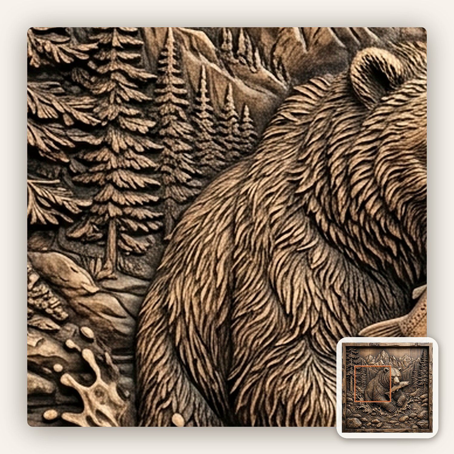 Grizzly Bear Catching Salmon CNC Relief STL bas-relief STL — view 11