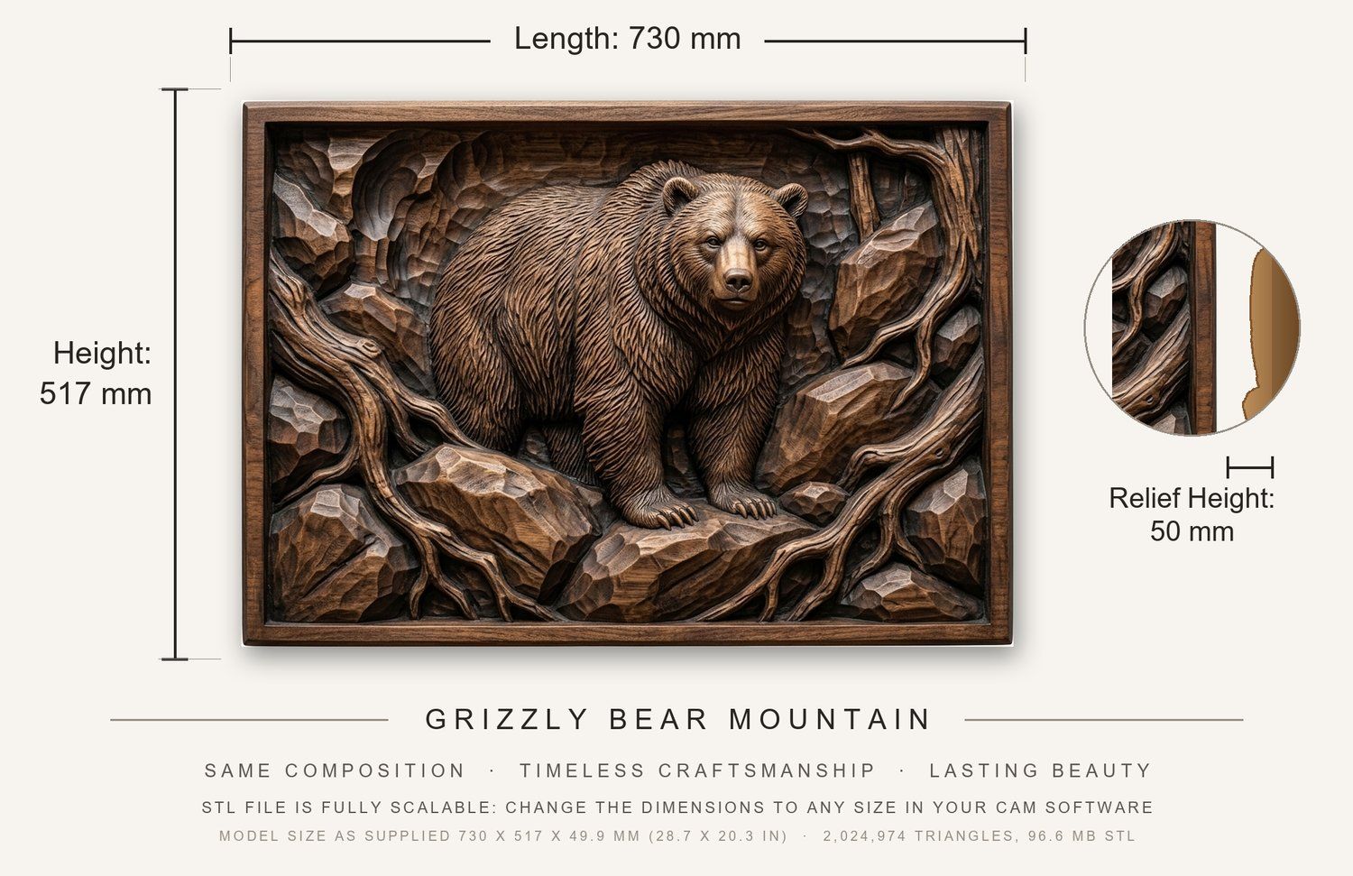 Grizzly Bear Mountain CNC Relief STL bas-relief STL — view 3