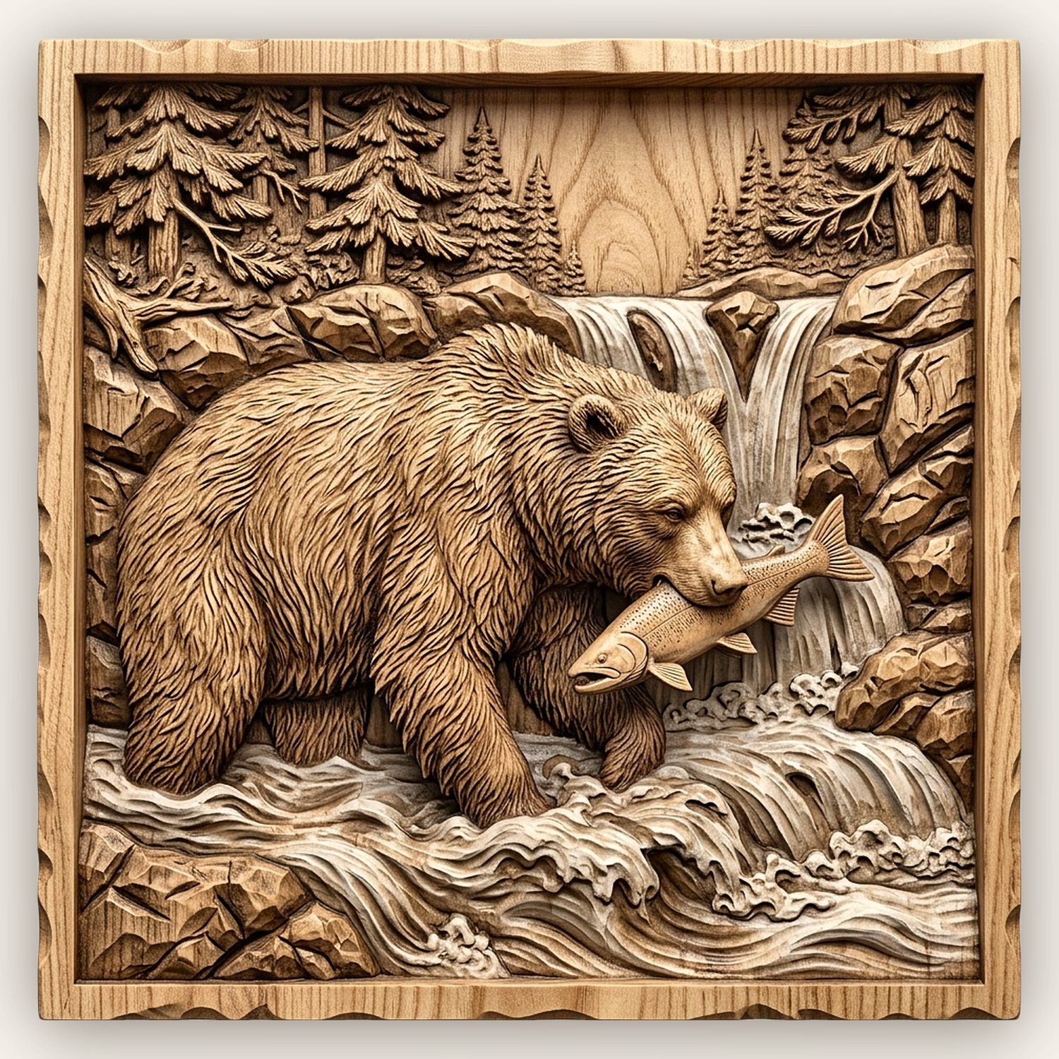 Grizzly Bear Salmon CNC Relief STL bas-relief STL design