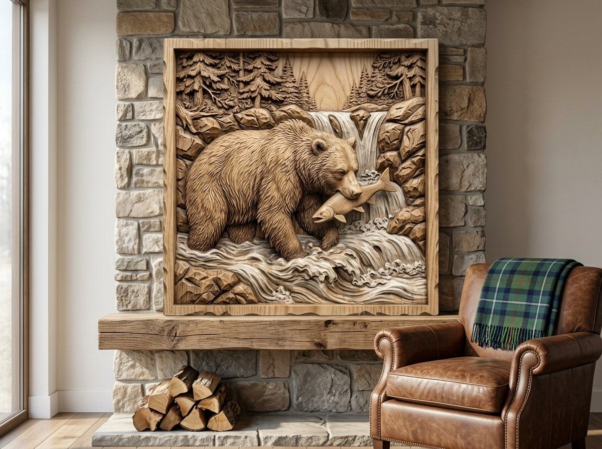 Grizzly Bear Salmon CNC Relief STL bas-relief STL — view 13