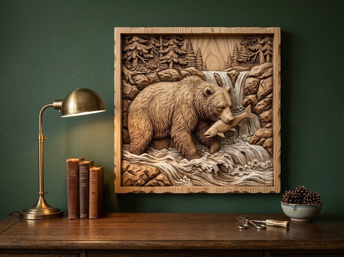 Grizzly Bear Salmon CNC Relief STL bas-relief STL — view 14