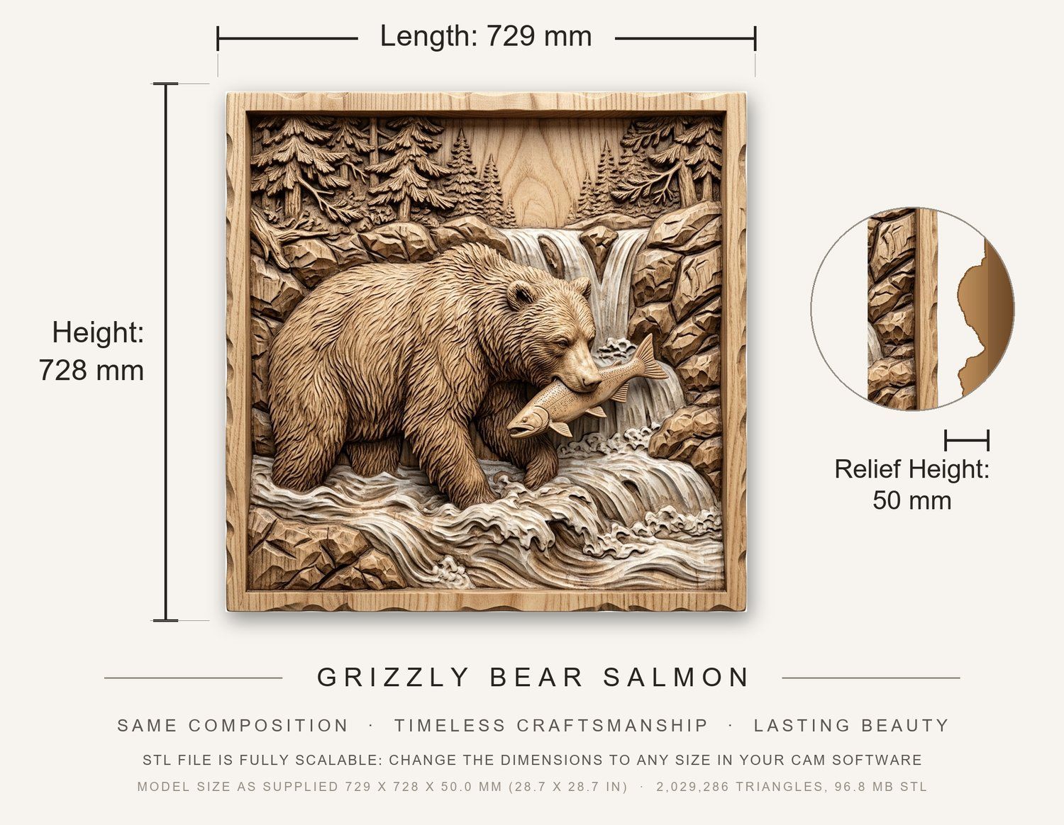 Grizzly Bear Salmon CNC Relief STL bas-relief STL — view 3