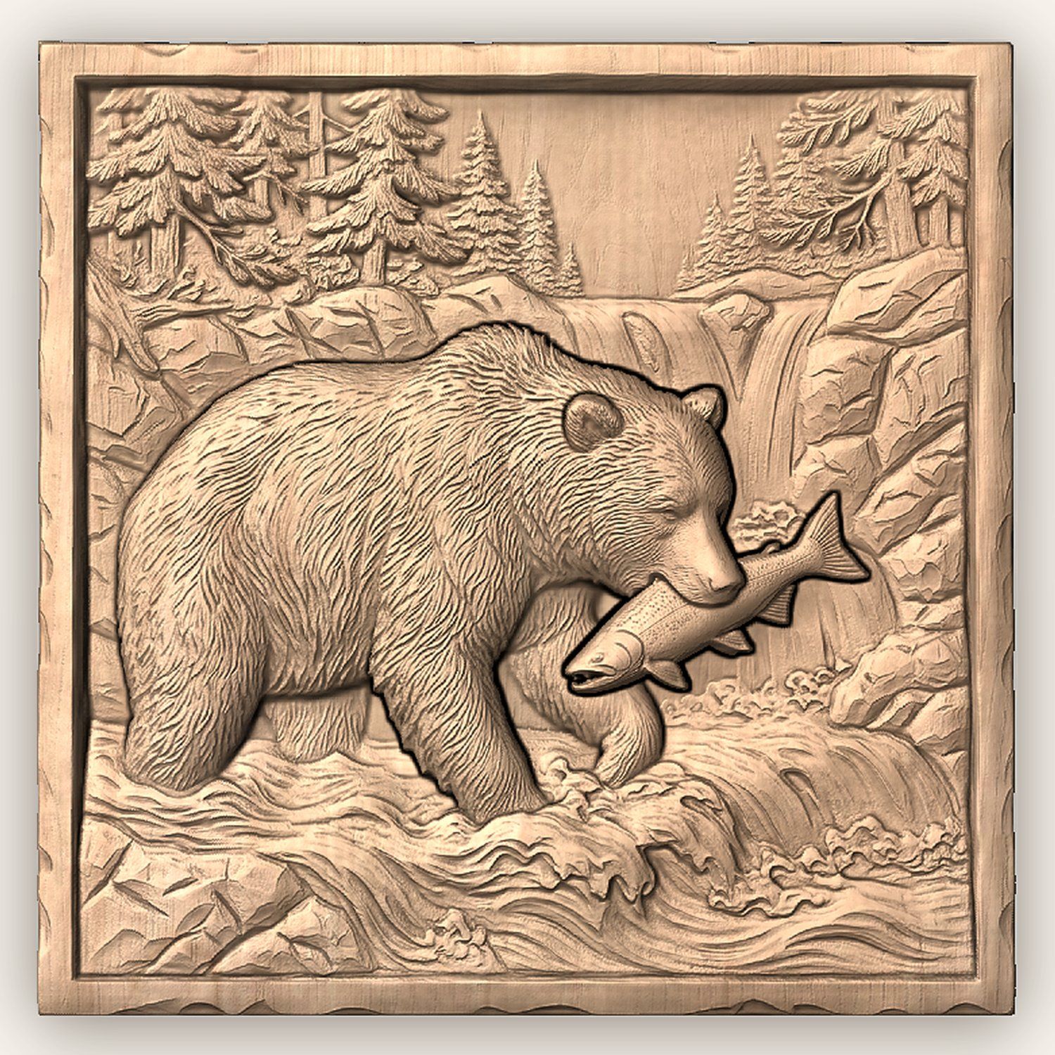 Grizzly Bear Salmon CNC Relief STL bas-relief STL — view 5
