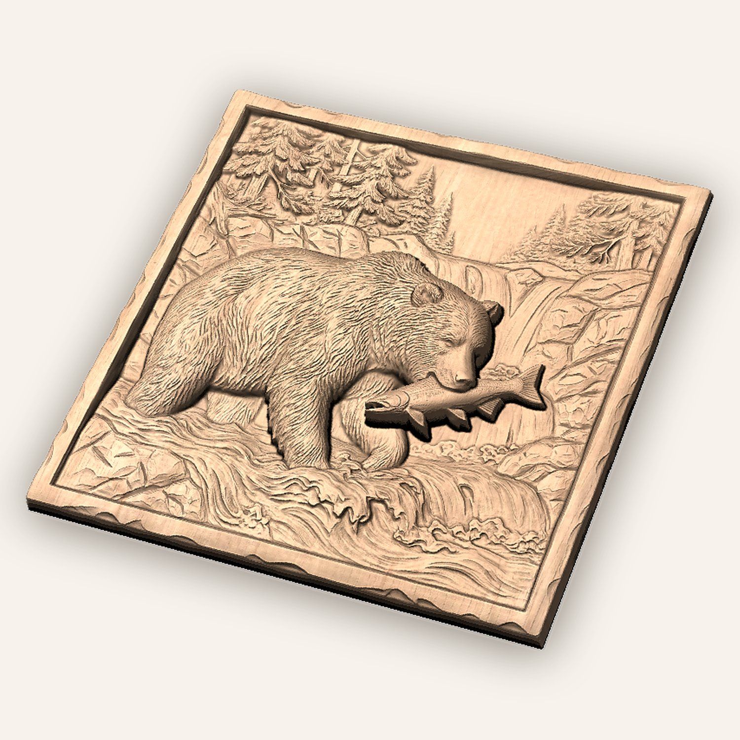 Grizzly Bear Salmon CNC Relief STL bas-relief STL — view 4