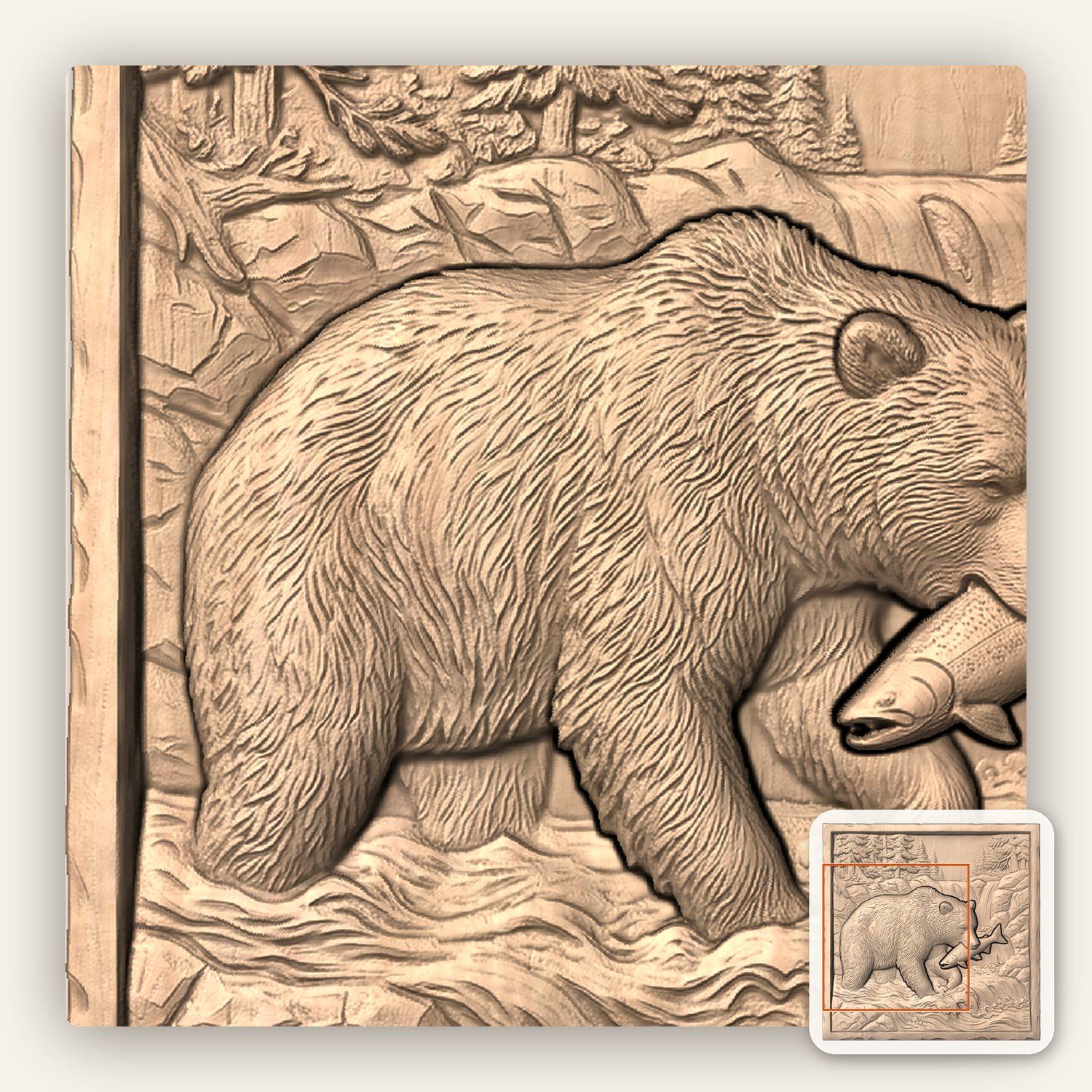 Grizzly Bear Salmon CNC Relief STL bas-relief STL — view 7