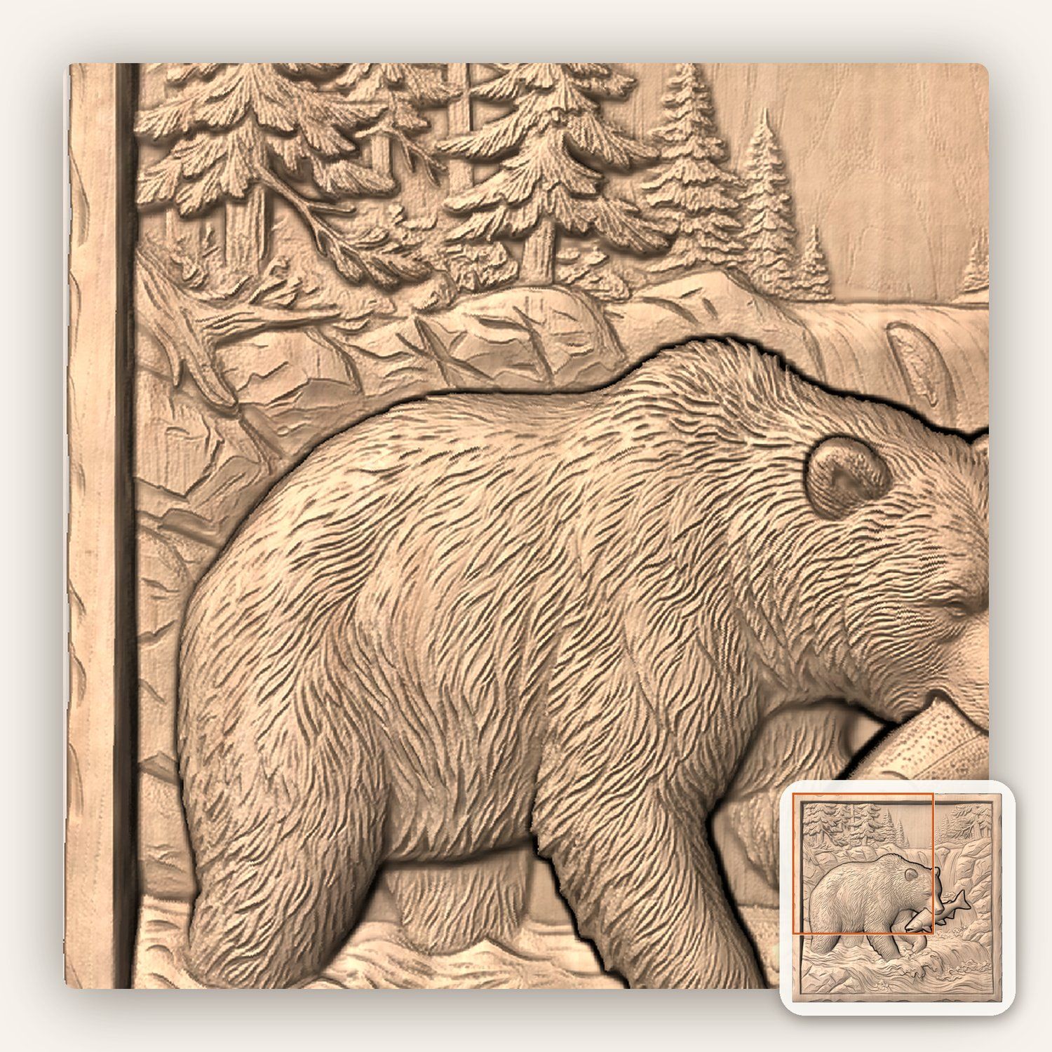 Grizzly Bear Salmon CNC Relief STL bas-relief STL — view 8