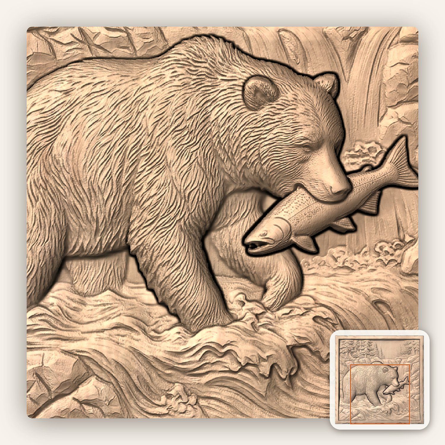 Grizzly Bear Salmon CNC Relief STL bas-relief STL — view 9
