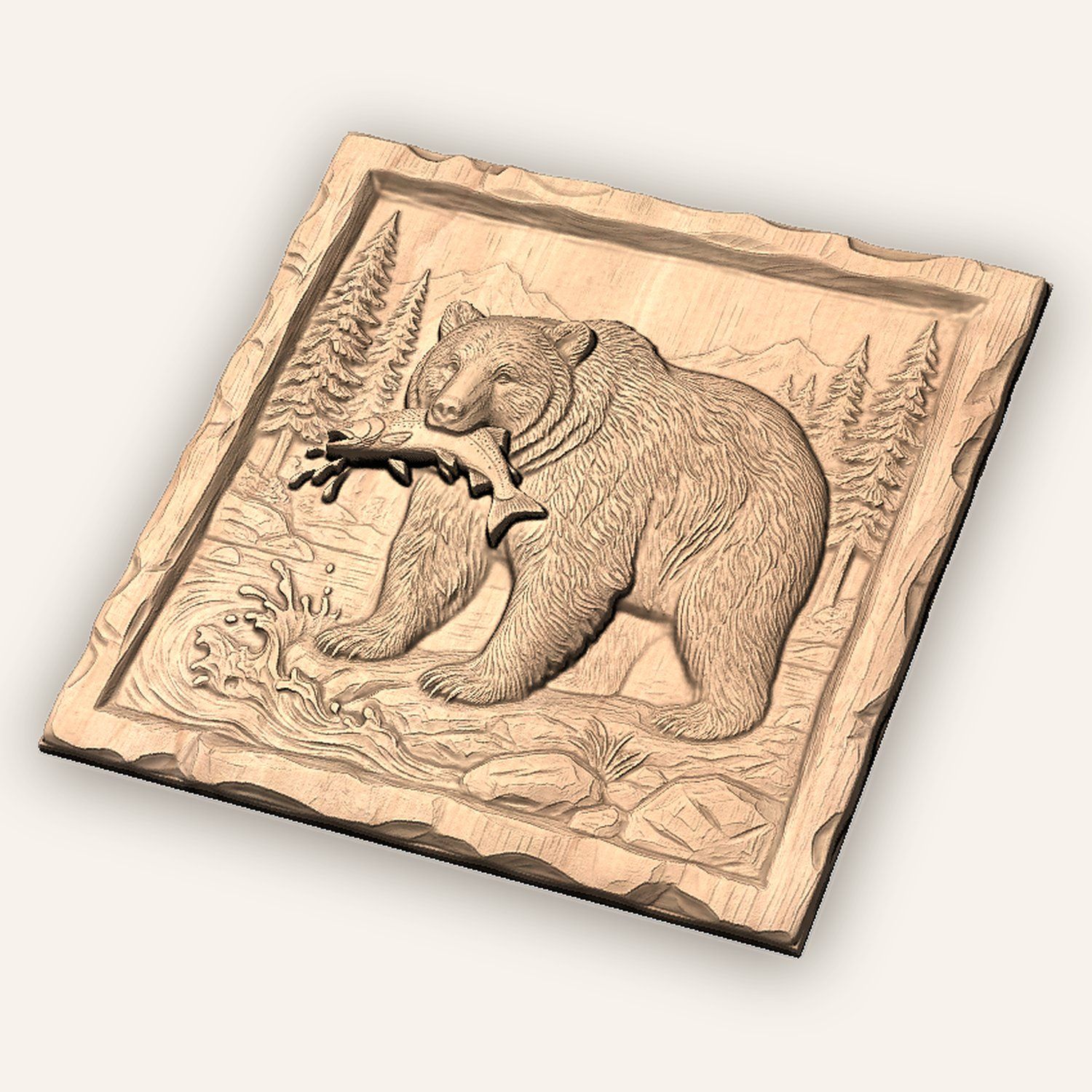 Grizzly Bear Salmon River Scene CNC Relief STL bas-relief STL — view 4
