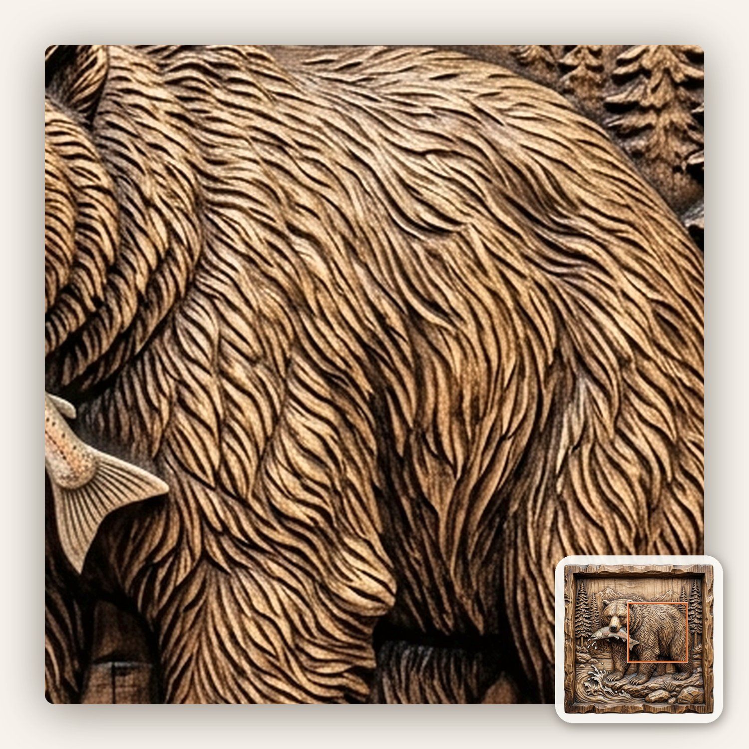 Grizzly Bear Salmon River Scene CNC Relief STL bas-relief STL — view 6