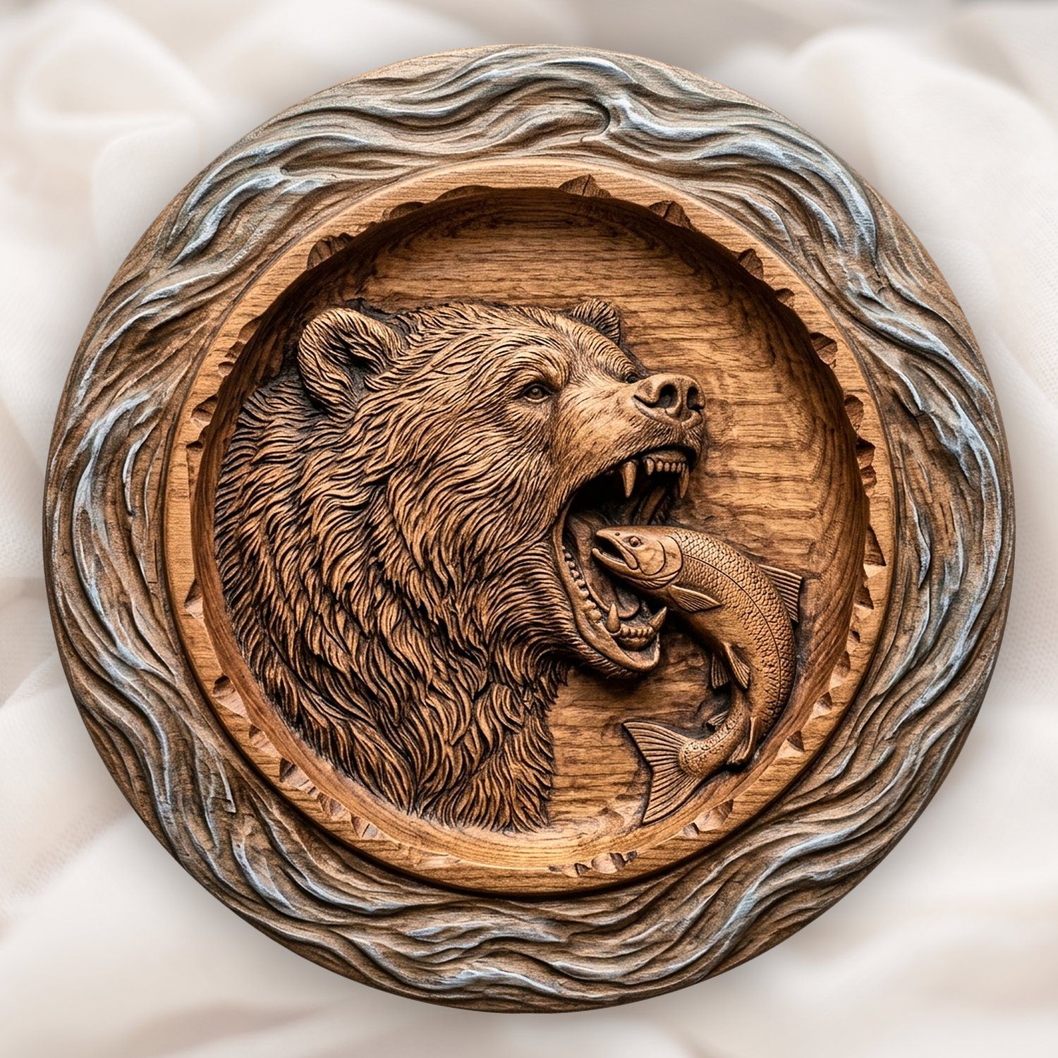 Grizzly Bear Salmon Wildlife CNC Relief STL bas-relief STL design