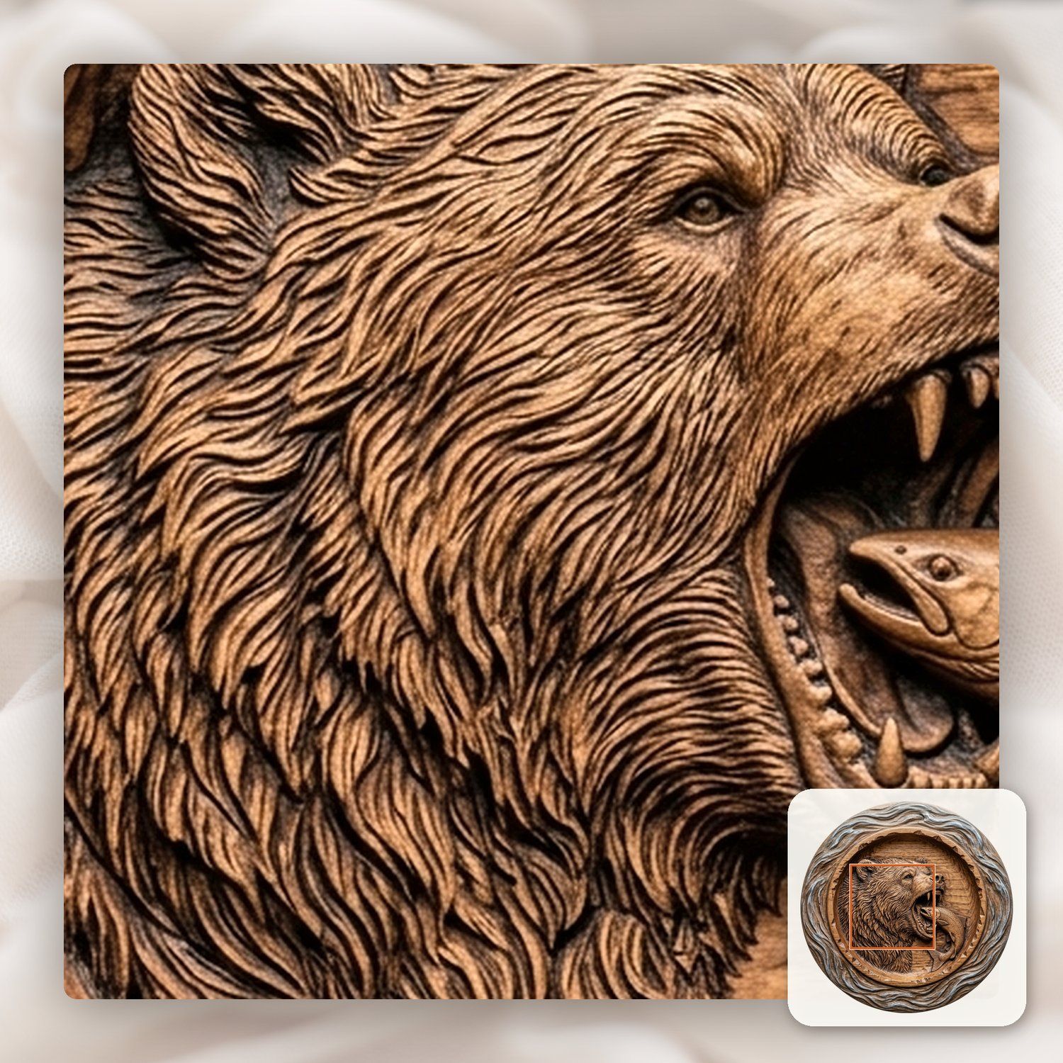 Grizzly Bear Salmon Wildlife CNC Relief STL bas-relief STL — view 12