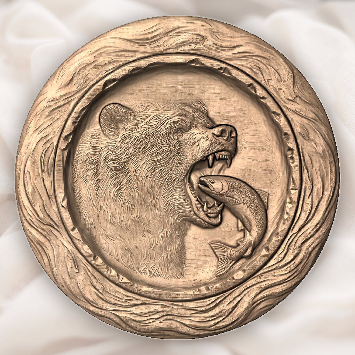 Grizzly Bear Salmon Wildlife CNC Relief STL bas-relief STL — view 4