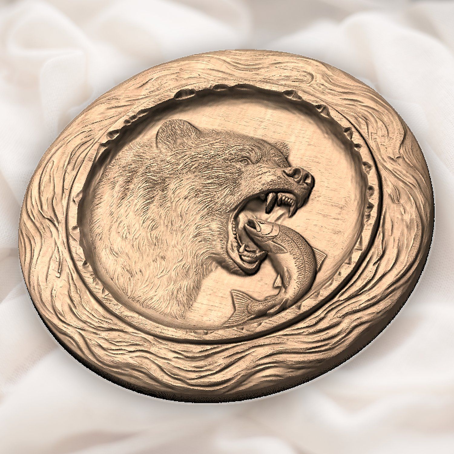Grizzly Bear Salmon Wildlife CNC Relief STL bas-relief STL — view 5