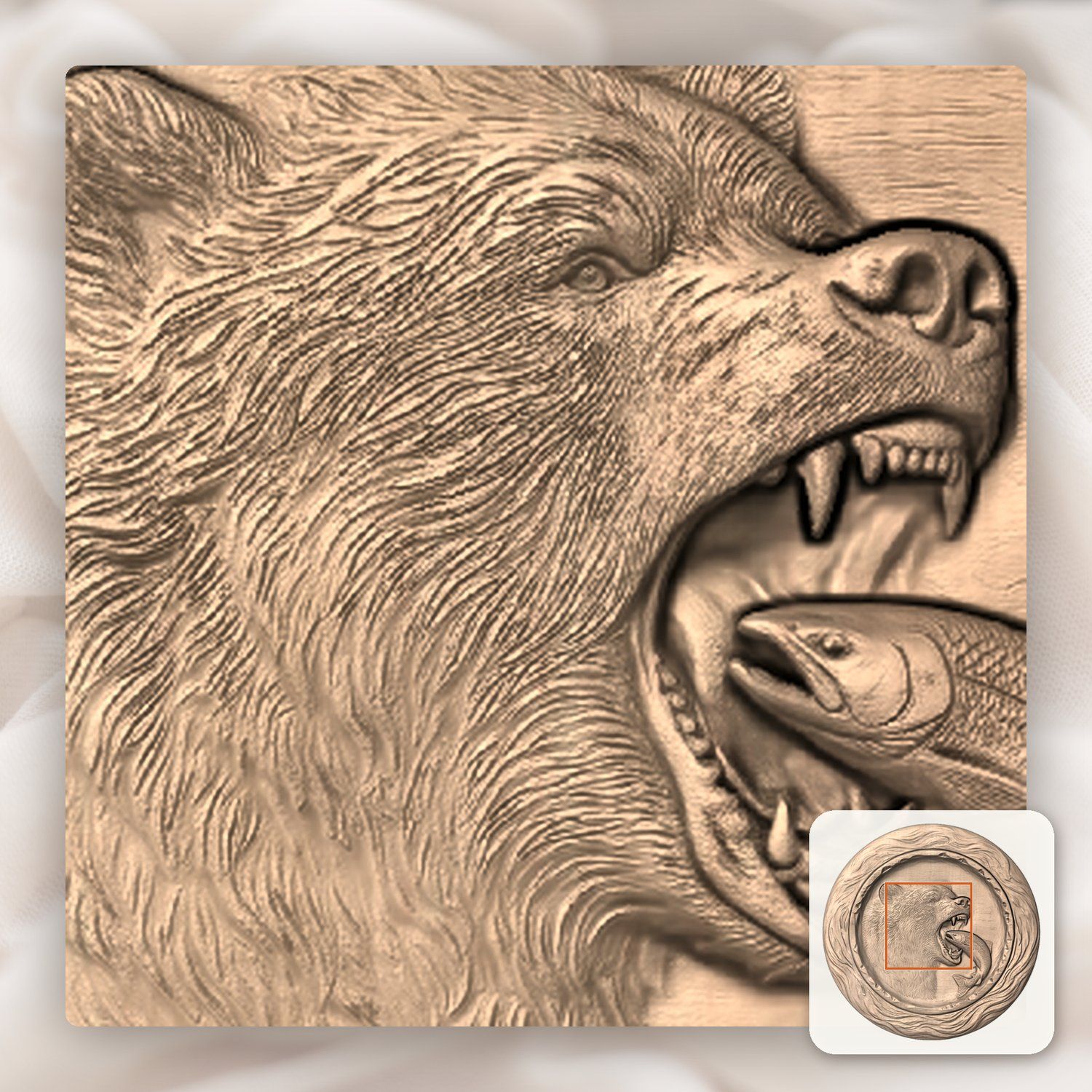 Grizzly Bear Salmon Wildlife CNC Relief STL bas-relief STL — view 7