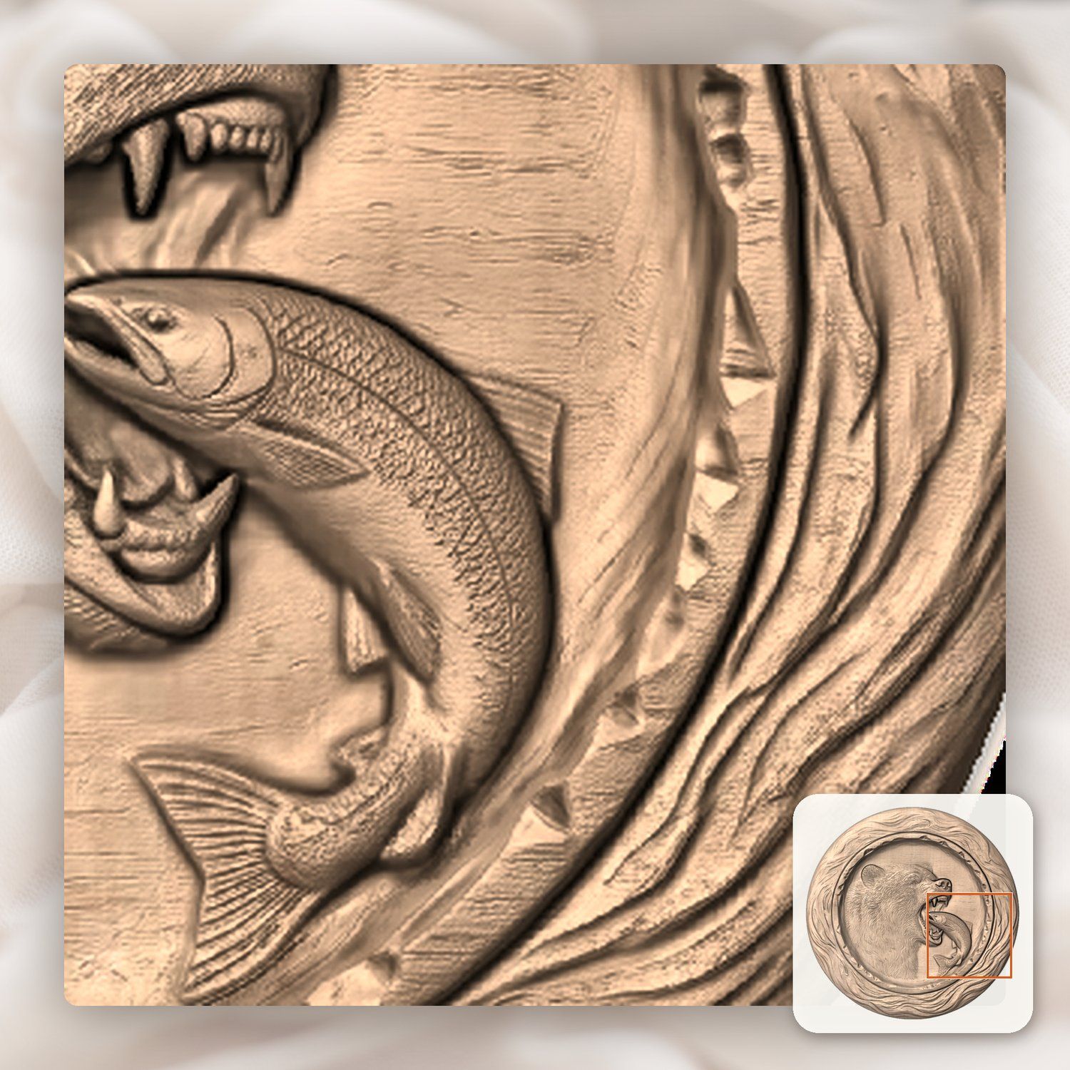 Grizzly Bear Salmon Wildlife CNC Relief STL bas-relief STL — view 8