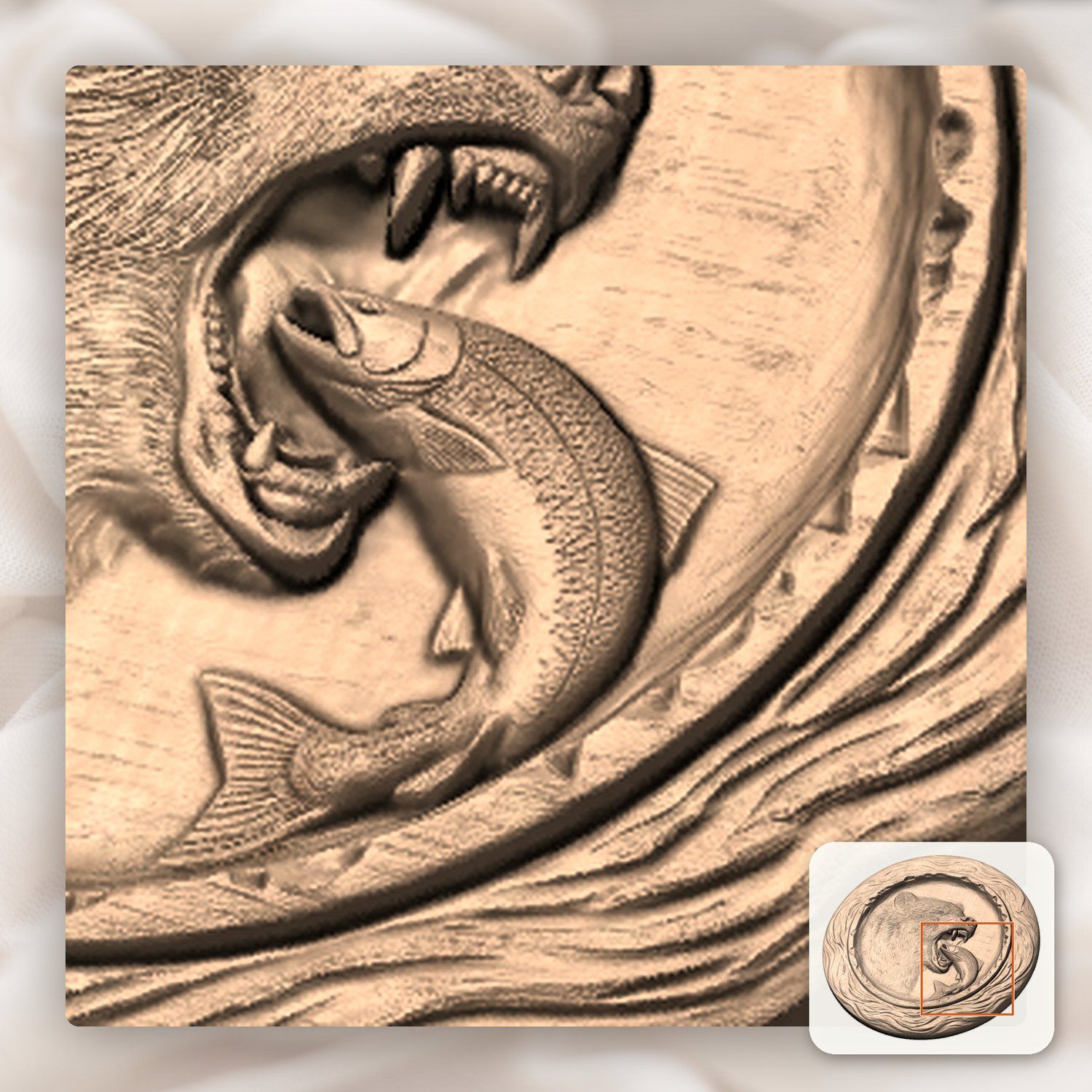 Grizzly Bear Salmon Wildlife CNC Relief STL bas-relief STL — view 9