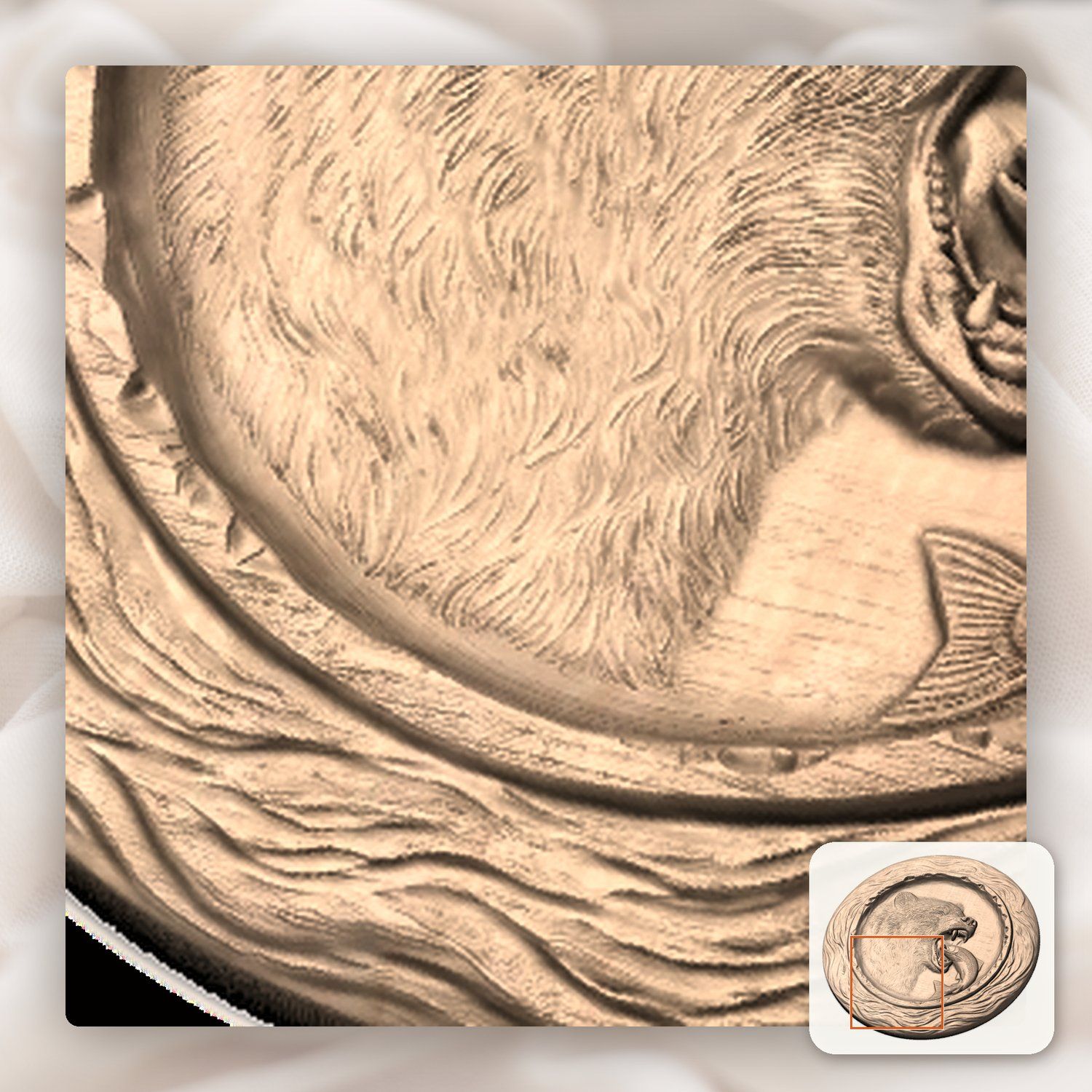 Grizzly Bear Salmon Wildlife CNC Relief STL bas-relief STL — view 10