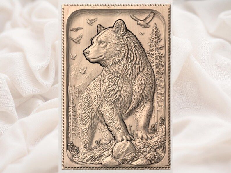 Grizzly Bear in the Mountain Pines Bas-Relief STL bas-relief STL — view 3