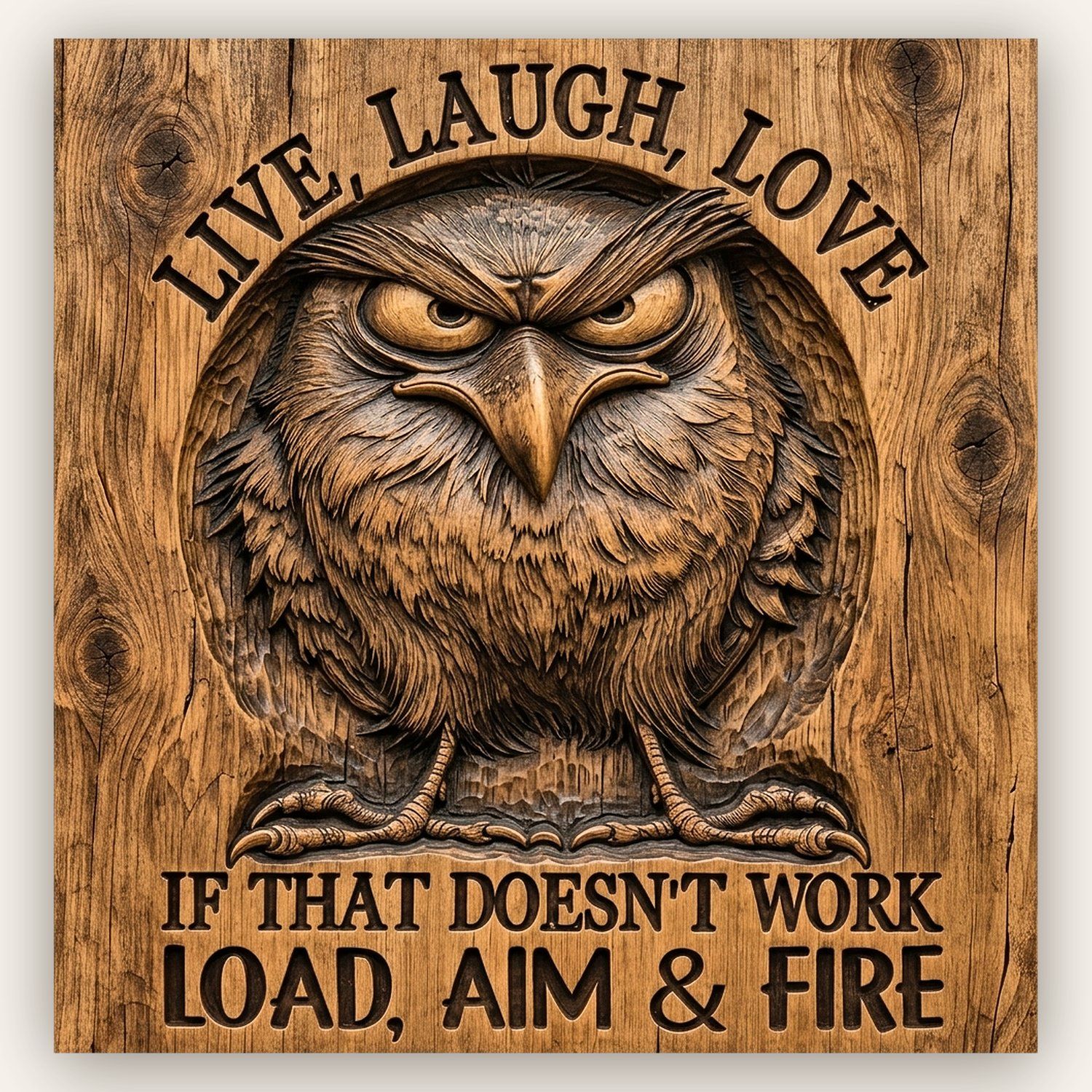Grumpy Owl Funny Quote CNC Relief STL bas-relief STL design