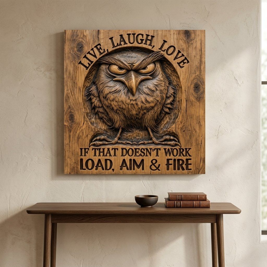 Grumpy Owl Funny Quote CNC Relief STL bas-relief STL — view 13