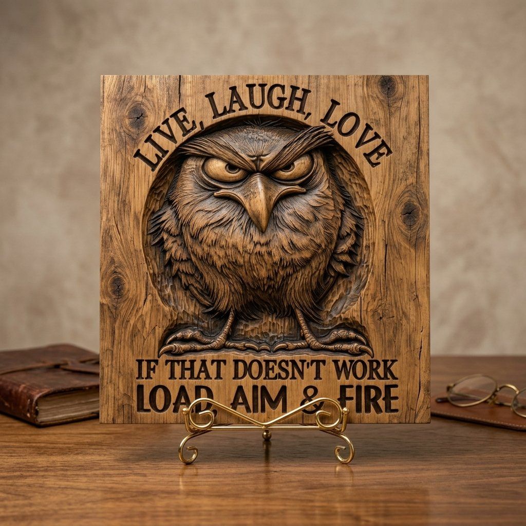 Grumpy Owl Funny Quote CNC Relief STL bas-relief STL — view 4