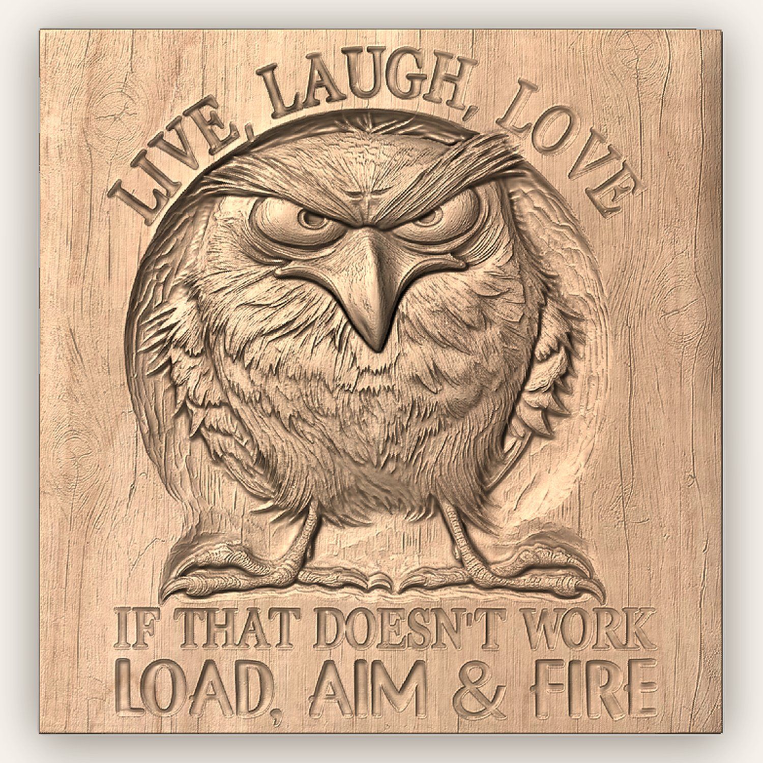 Grumpy Owl Funny Quote CNC Relief STL bas-relief STL — view 3