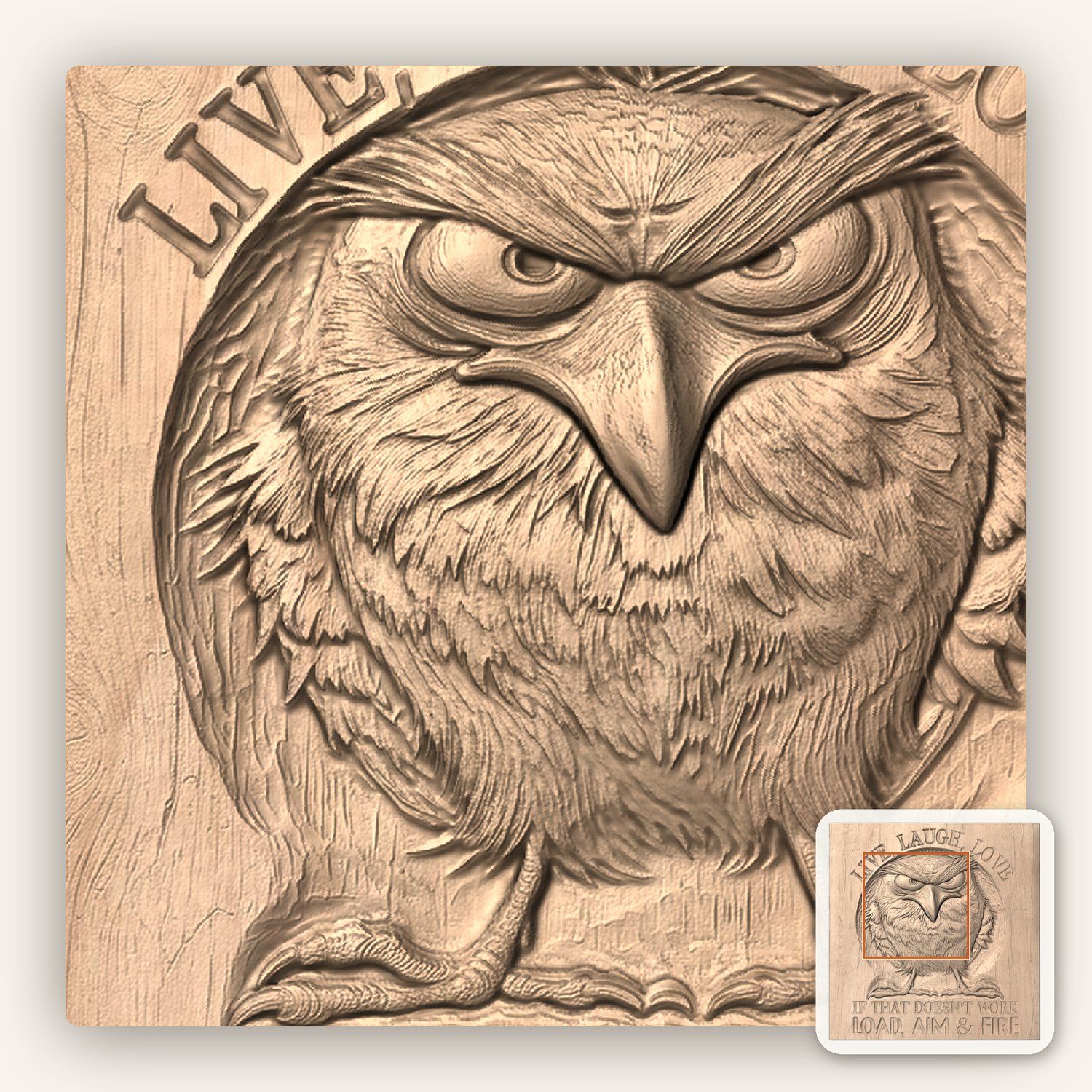 Grumpy Owl Funny Quote CNC Relief STL bas-relief STL — view 6