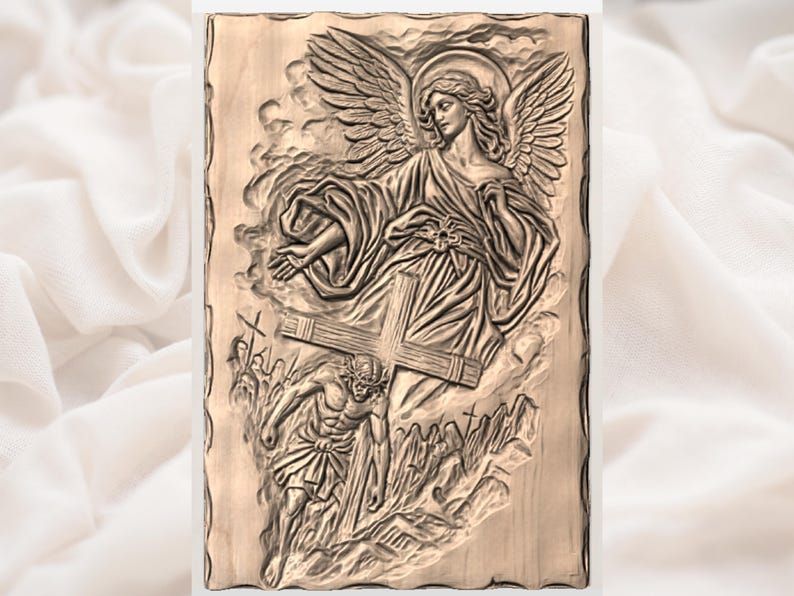 Guardian Angel Carrying the Cross Bas-Relief STL bas-relief STL — view 2