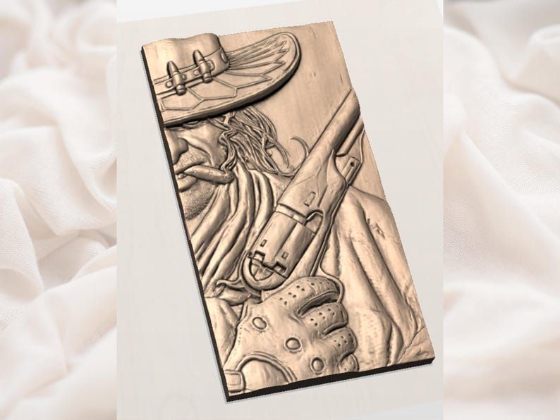 Grizzled Gunslinger with Revolver Bas-Relief STL bas-relief STL — view 2