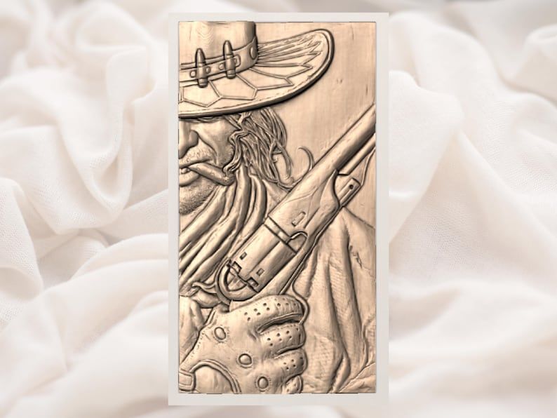 Grizzled Gunslinger with Revolver Bas-Relief STL bas-relief STL — view 3