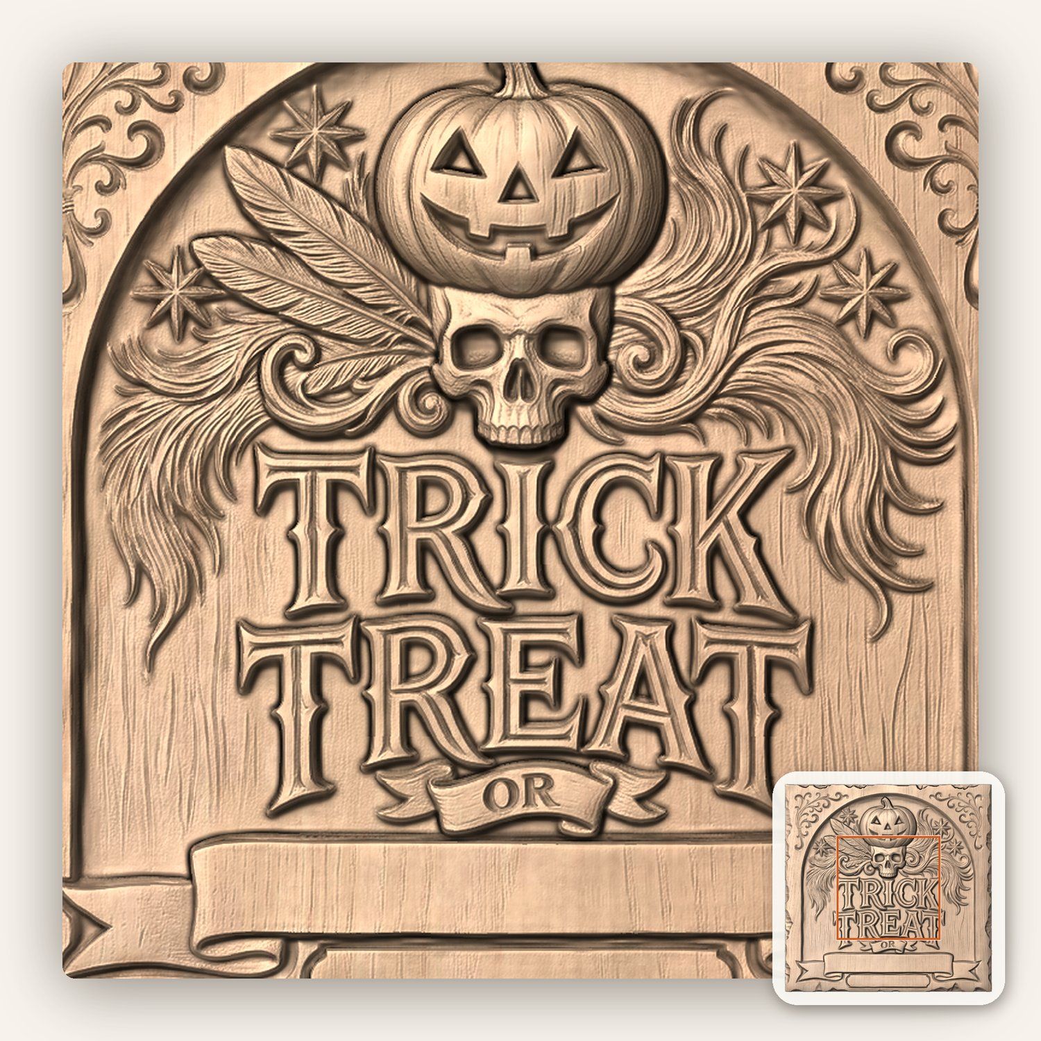 Halloween Pumpkin Skull CNC Relief STL bas-relief STL — view 6