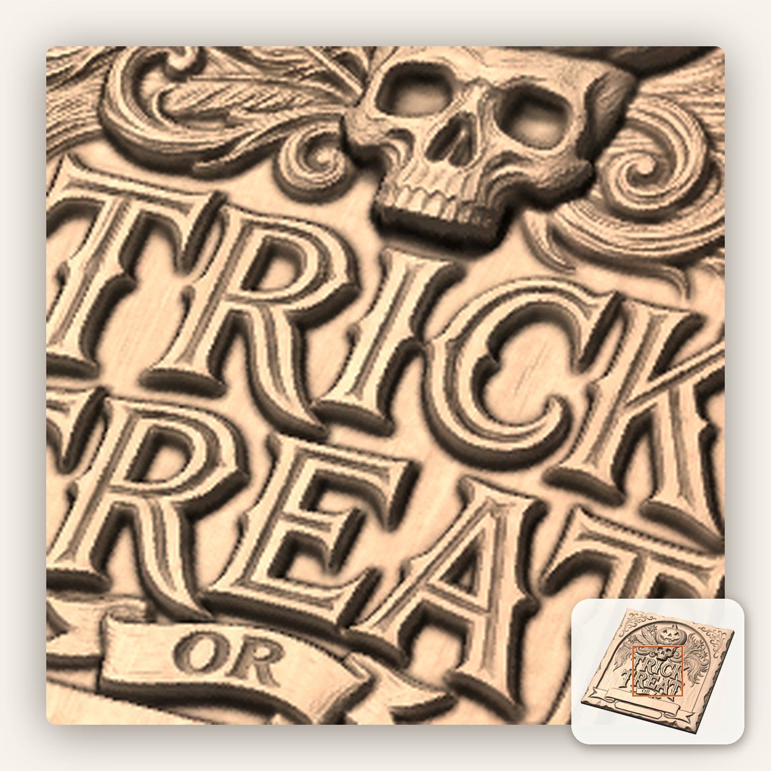 Halloween Pumpkin Skull CNC Relief STL bas-relief STL — view 9