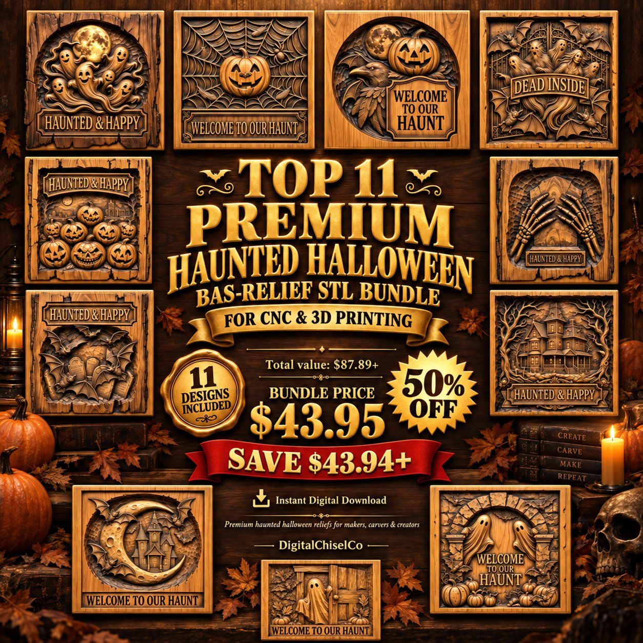Halloween Spooky Ghost Pumpkin CNC Relief STL bas-relief STL design