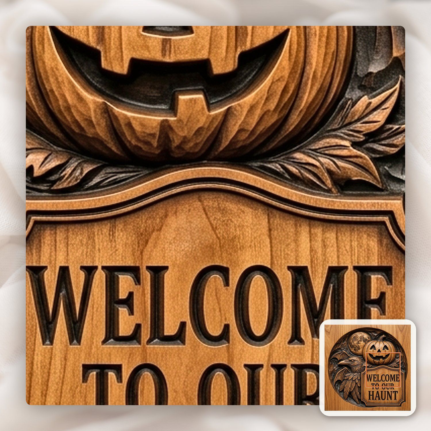 Halloween Welcome Sign Raven Pumpkin CNC Relief STL bas-relief STL — view 12